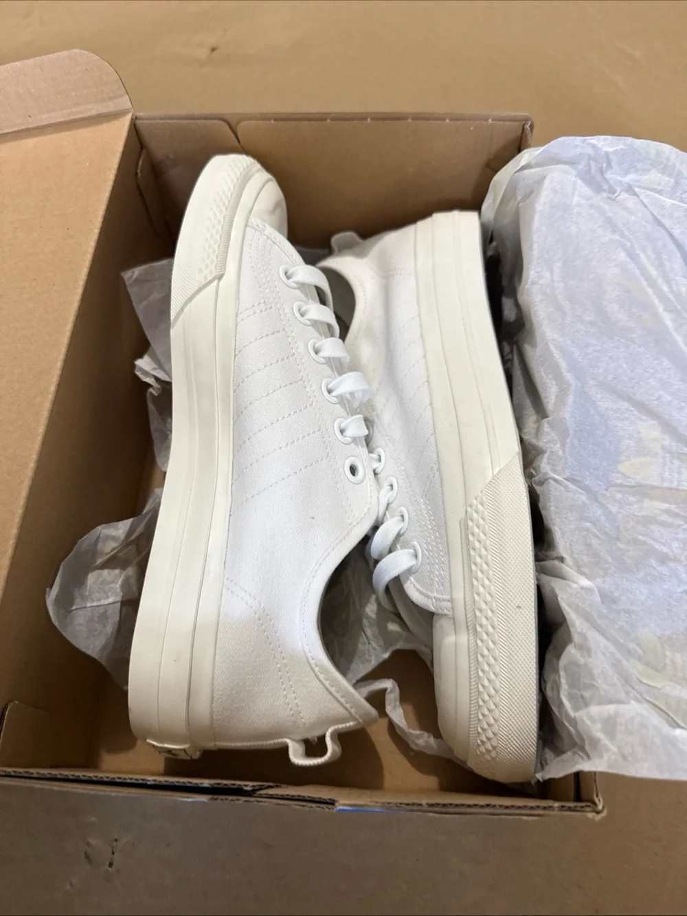 adidas White Canvas Low-Top Sneakers with Gum Outsole